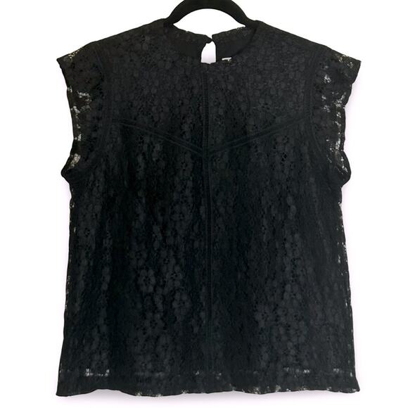 Nanette Lepore Crochet Lace Overlay Top Size‎ Medium Embellished Keyhole Boho - Picture 2 of 6